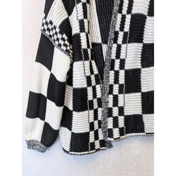 BTFBM Womens Black White Checkerboard ColorblockCardigan Sweater S - Picture 8 of 10